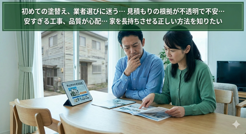 外壁塗装の費用や業者選びで悩む様子